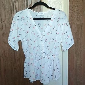 Womens white floral blouse, size S